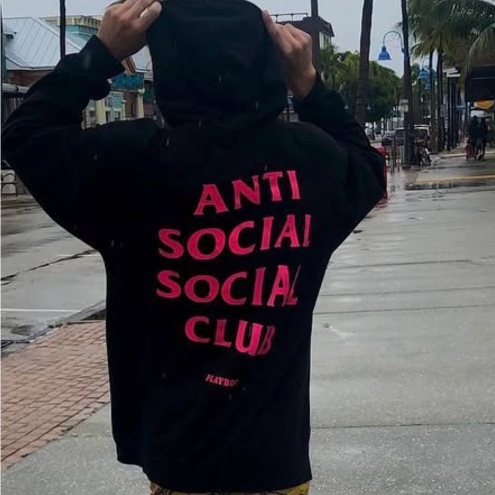Anti Social Social Club x Playboy Black Hoodie with Pink Text